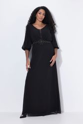 Ulla Popken Cocktailkleid Chiffon-Maxikleid doppellagig V-Ausschnitt günstig online kaufen