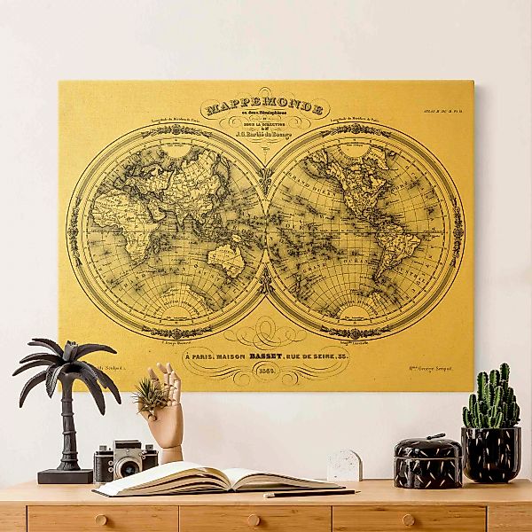 Leinwandbild Weltkarte - Französische Karte der Hemissphären von 1848 günstig online kaufen