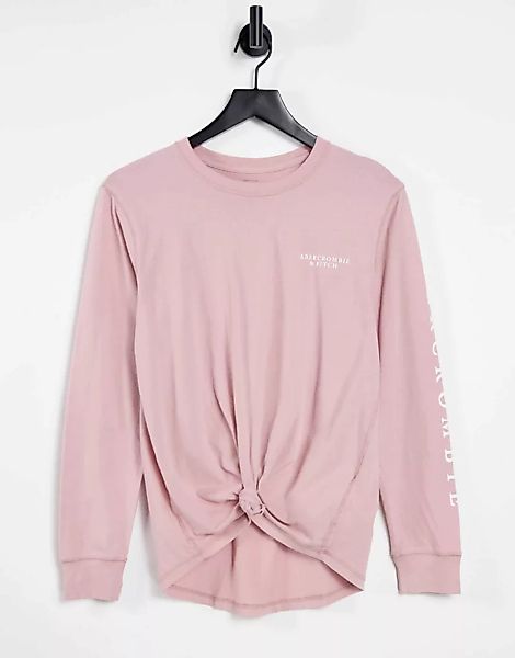 Abercrombie & Fitch – Langärmliges Sweatshirt mit Bindedetail vorne in Rosa günstig online kaufen