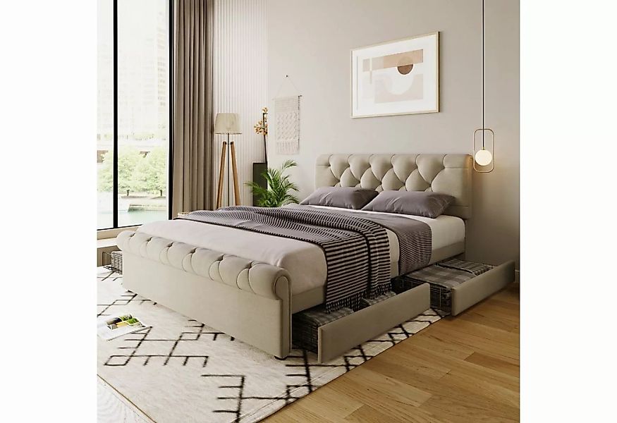 BlingBin Polsterbett Doppelbett mit 4 Schubladen und Lattenrost (1er Set, 1 günstig online kaufen