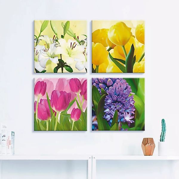 Artland Leinwandbild "Tulpen Lilien Hyazinthe", Blumen, (4 St.) günstig online kaufen