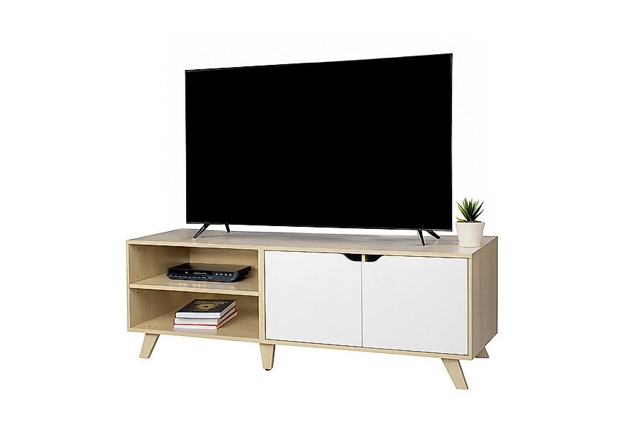 relaxdays TV-Bank TV Lowboard 6 Fächer, Holzoptik-Weiß günstig online kaufen