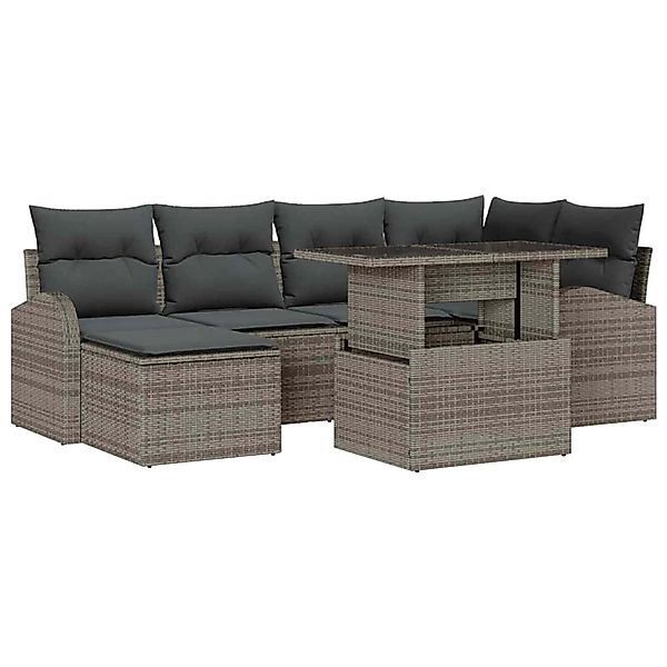vidaXL Garten-Sofa-Set mit Speicher 7-Tlg Grau Poly Rattan 3357412 günstig online kaufen