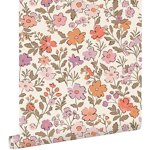 ESTAhome Tapete Blumen Lila und Orange 53 cm x 10.05 m günstig online kaufen