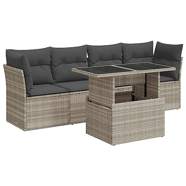 vidaXL 5-Tlg Garten-Sofagarnitur mit Kissen Hellgrau Poly Rattan 3326093 günstig online kaufen