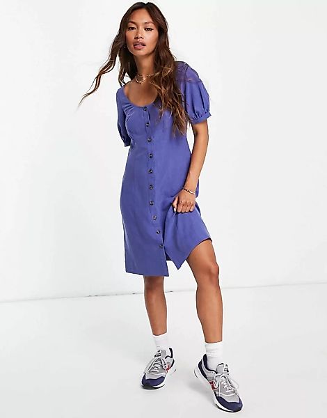 Whistles – Tara – Mini-Leinenkleid in Blau mit U-Ausschnitt günstig online kaufen