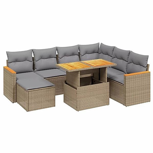 vidaXL 8-tlg Garten-Sofagarnitur mit Kissen Beige Poly Rattan 3273194 günstig online kaufen