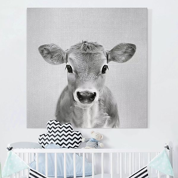 Leinwandbild Baby Kuh Kira Schwarz Weiß günstig online kaufen
