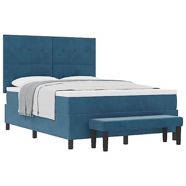 vidaXL Bett Boxspringbett mit Matratze und Bank Dunkelblau 160x200 cm Samt günstig online kaufen