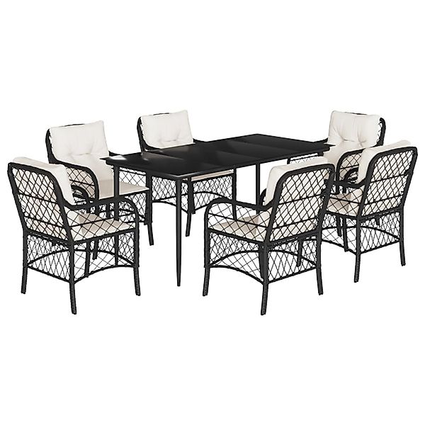 vidaXL 7-Tlg Garten-Essgruppe mit Kissen Schwarz Poly Rattan 3212086 günstig online kaufen