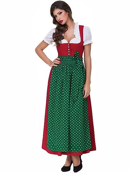 Almbock Dirndl Langes Dirndl Lea (2-tlg) rot mit grüner Schürze günstig online kaufen