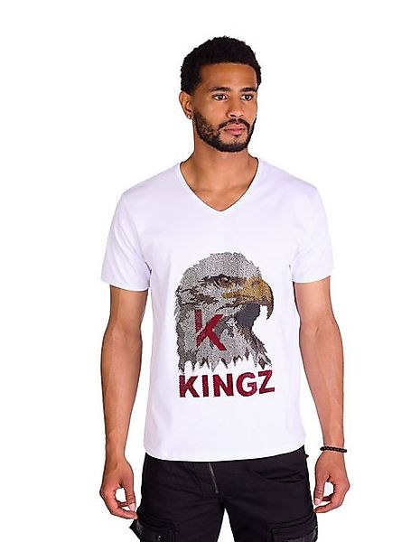 KINGZ T-Shirt Herren T-Shirt mit Adlerkopf in SLIM-FIT Weiß L günstig online kaufen