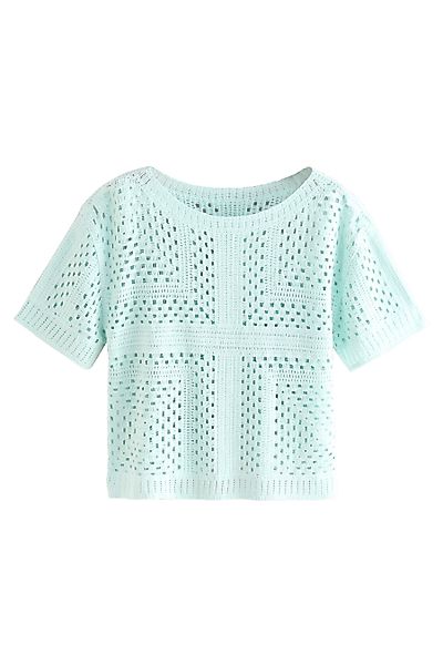Next Kurzarmpullover T-Shirt mit gehäkeltem Ausschnitt günstig online kaufen
