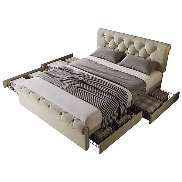 Gotagee Polsterbett Einzelbett Funktionsbett 4 Schubladen Flaches Bett Bett günstig online kaufen