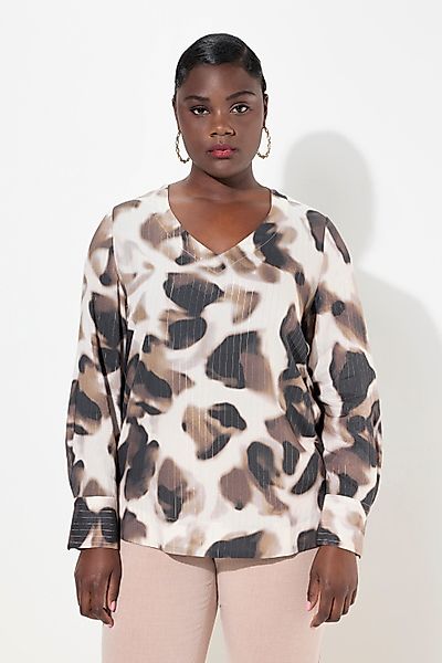 Ulla Popken Druckbluse Blusenshirt Glitzerstreifen V-Ausschnitt günstig online kaufen