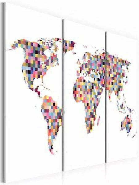 artgeist Wandbild Weltkarte - Pixel - Triptychon weiß Gr. 60 x 40 günstig online kaufen