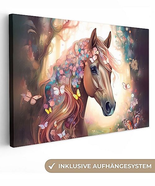 OneMillionCanvasses® Leinwandbild Pferd - Natur - Blumen - Schmetterlinge - günstig online kaufen