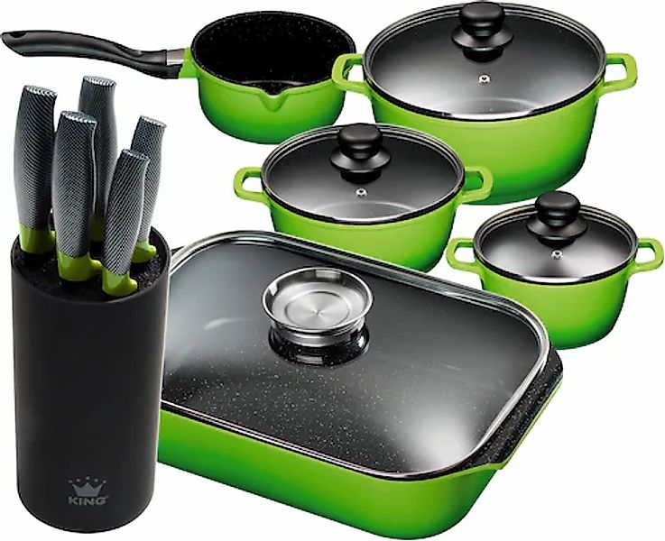 KING Topf-Set Set, 4 Töpfe, 3 Deckel, Bräter, 1 Messerblock, 5 Kochmesser, günstig online kaufen