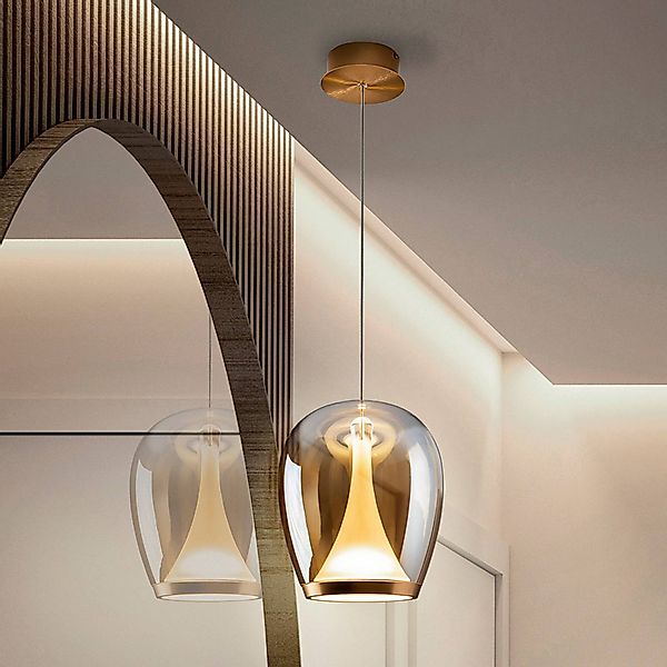 LED-Hängelampe Suspiro, Ø 25 cm, gold-/amberfarben, Glas günstig online kaufen