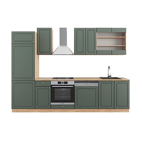 Vicco Fame-Line Küchenzeile Grün-Gold Landhaus/Goldkraft Eiche 300 cm AP Ei günstig online kaufen