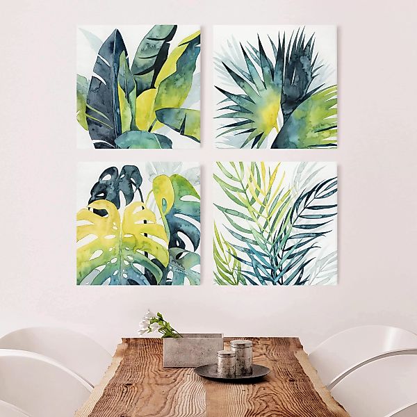 4-teiliges Leinwandbild Botanik - Quadrat Tropisches Blattwerk Set I günstig online kaufen