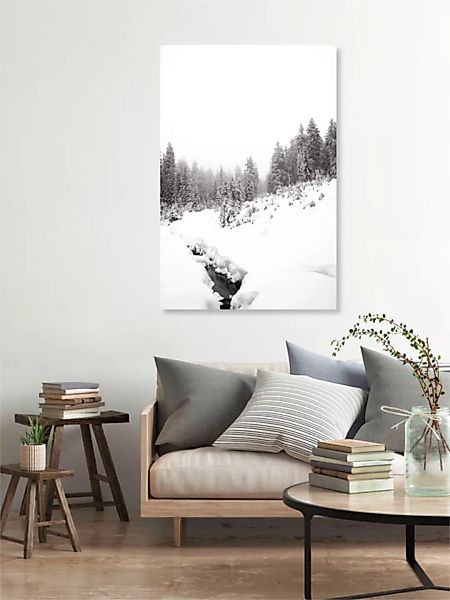 Poster / Leinwandbild - Black River, White Winter Forest günstig online kaufen