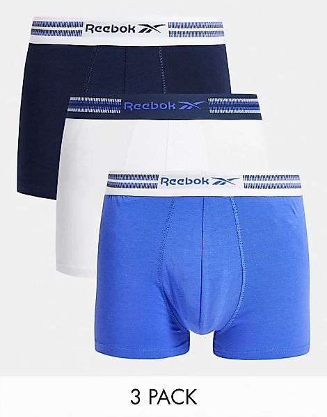 Reebok – 3er-Pack Boxershorts in Blau und Weiß günstig online kaufen
