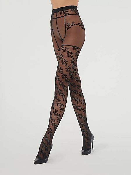 Wolford - Floral Suspender Tights, Frau, black/black, Größe: S günstig online kaufen
