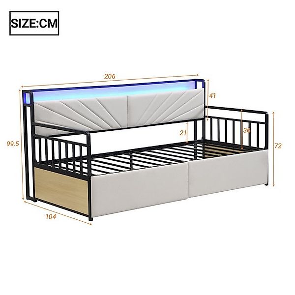 Flieks Daybett, LED Kinderbett Tagesbett 90x200cm mit Ladefunktion und 2 Sc günstig online kaufen