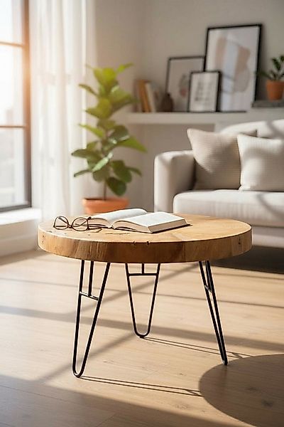 FaHome Couchtisch Runder Couchtisch aus Holz und Metall: Modernes Design (6 günstig online kaufen