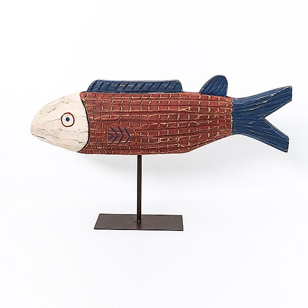 Deko Fisch aus Holz mit Ständer – bunt bemalt rotbraun günstig online kaufen