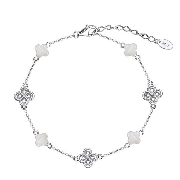 Runde Perlé Silberarmband zartes Armband Kleeblatt günstig online kaufen