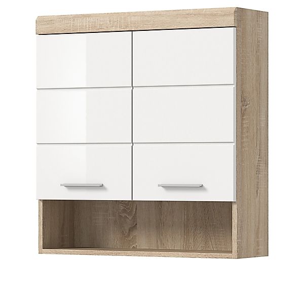 Inn.Furn Badezimmer Hängeschrank in Weiß Hochglanz und Eiche 74 x 79 cm Mam günstig online kaufen