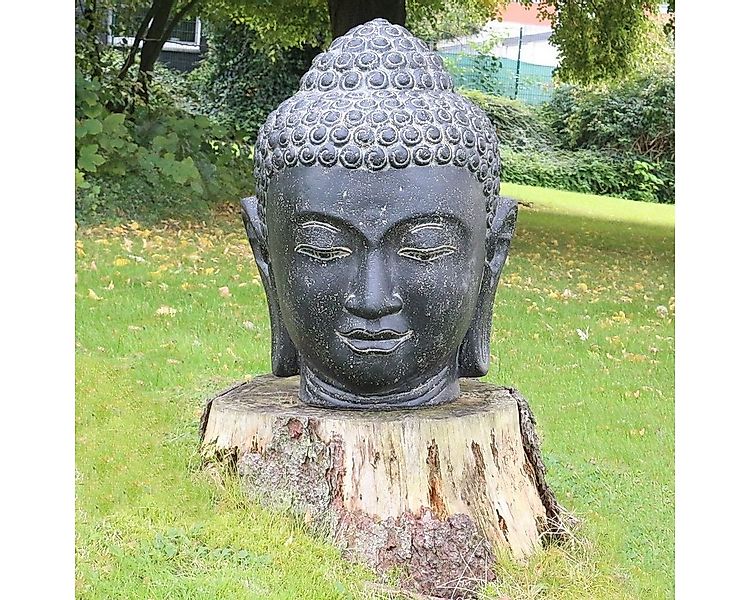 Oriental Galerie Dekofigur Buddha Kopf Gartenfigur aus Lavastein Schwarz 55 günstig online kaufen