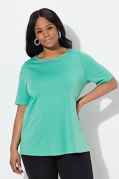 Ulla Popken T-Shirt Pima Cotton Shirt A-Linie Ziersteine Halbarm günstig online kaufen