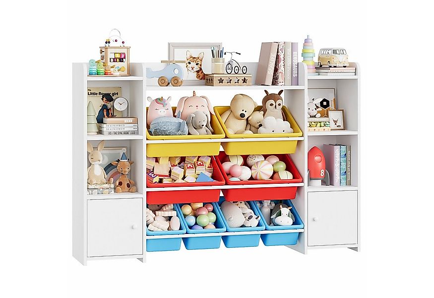 Homfa Spielzeugtruhe, Kinderregal Bücherregal Spiegelregal mit 8 Boxen weiß günstig online kaufen