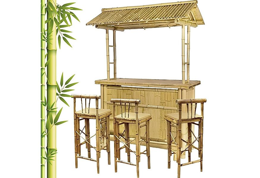 habeig Gartenbar-Set 4tlg. Bar Rivas Bambus Theke Tresen Barhocker Bambusba günstig online kaufen