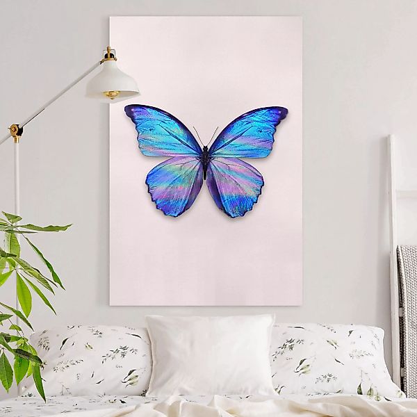Leinwandbild Tiere - Hochformat Holografischer Schmetterling günstig online kaufen