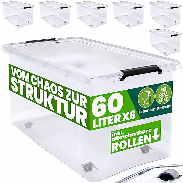 Aufbewahrungsbox 6er-Set Transparent 60x40x35cm 60L stapelbar günstig online kaufen