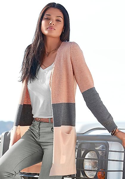 Vivance Cardigan, mit Colorblock-Optik und Taschen, lange Strickjacke günstig online kaufen