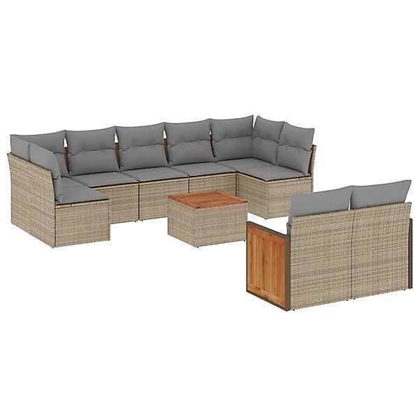 vidaXL 10-Tlg Garten-Sofagarnitur mit Kissen Beige Poly Rattan 3227977 günstig online kaufen