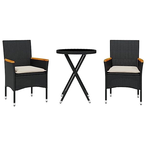 vidaXL 3-Tlg Bistro-Set mit Kissen Schwarz Poly Rattan und Glas 3278753 günstig online kaufen