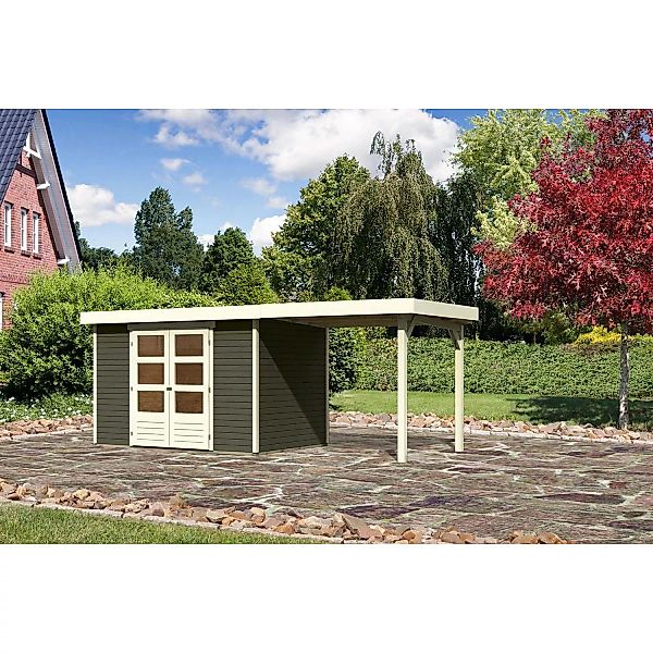 Karibu Holz-Gartenhaus Boras Terragrau Flachdach Lackiert 298 cm x 213 cm günstig online kaufen
