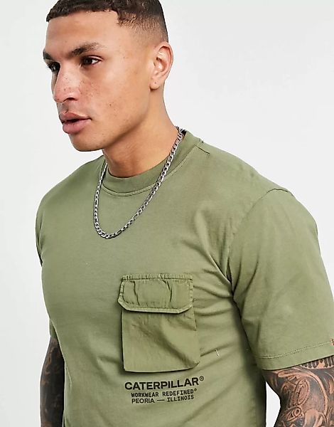 Caterpillar – Workwear – T-Shirt mit Tasche in Grün günstig online kaufen