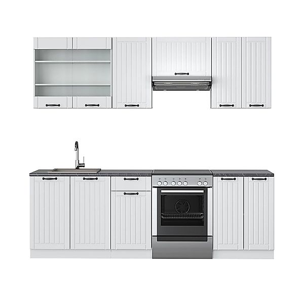 Vicco Fame-Line Küchenzeile Weiß Landhaus/Weiß 240 cm AP Anthrazit günstig online kaufen
