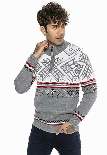 RedBridge Strickpullover Norweger Strickpullover Slim-Fit Stehkragen Grau L günstig online kaufen