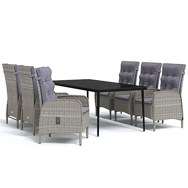 vidaXL 7-Tlg Garten-Essgruppe mit Kissen Grau und Schwarz 3099375 günstig online kaufen