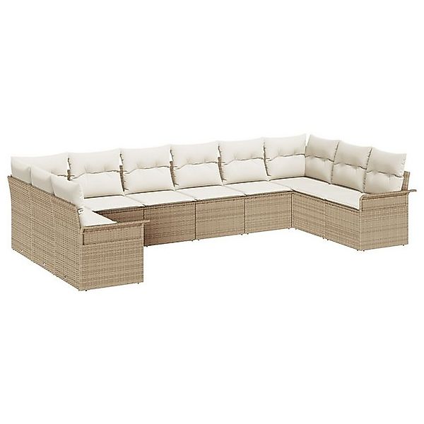 vidaXL Loungesofa 10-teiliges Garten Sofa Set mit Kissen Beige Poly Rattan, günstig online kaufen