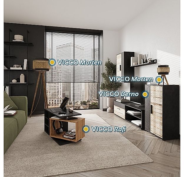 Vicco Stehlampe Morten, Rattan/Schwarz, 45 x 142 cm günstig online kaufen