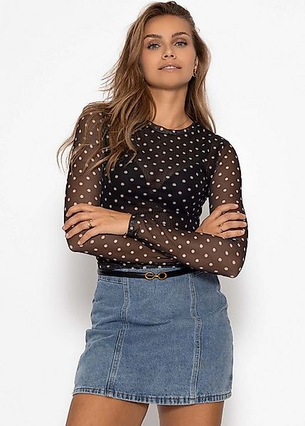SASSYCLASSY Langarmshirt Mesh Langarmshirt mit Punkten für Damen Anliegende günstig online kaufen
